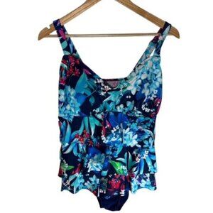 Croft & Barrow Women's One-piece Swimsuit Size 14 Navy Floral Padded Beach